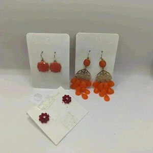Red to orange acrylic metal earring bundle set of 3 earrings